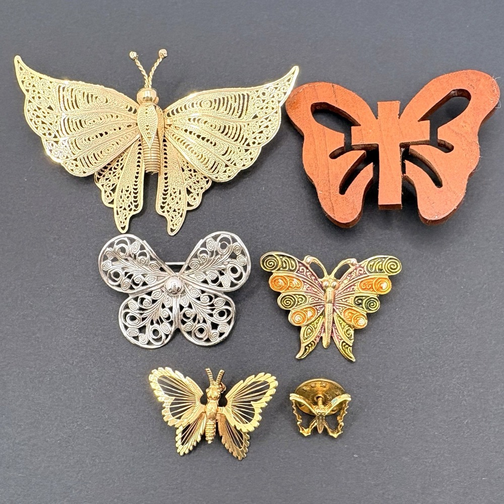 Vintage Lot‎ of 6 Butterfly Brooches Pins Monet Emmons Unbranded